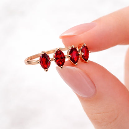 Marquise Cut Red Ruby Proposal Ring, Six Prong Setting Anniversary Ring, 14K Solid Yellow Gold Engagement Ring, Classic Ring, Gift For Her.