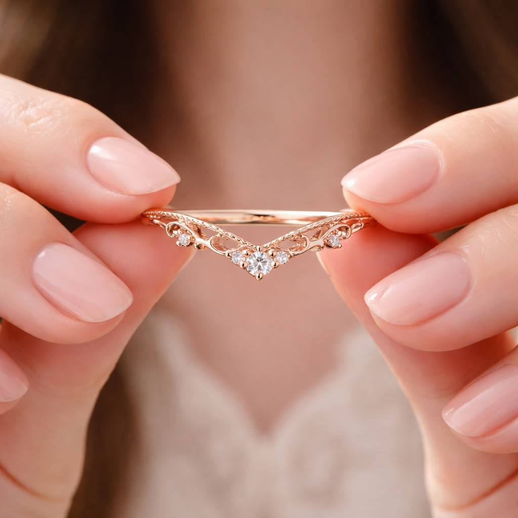 Curved Wedding Band V Wedding Band Lab Grown Diamond Ring Enhancer for Engagement Ring Stacking Wedding Ring Gift Chevron Contour Ring Women

