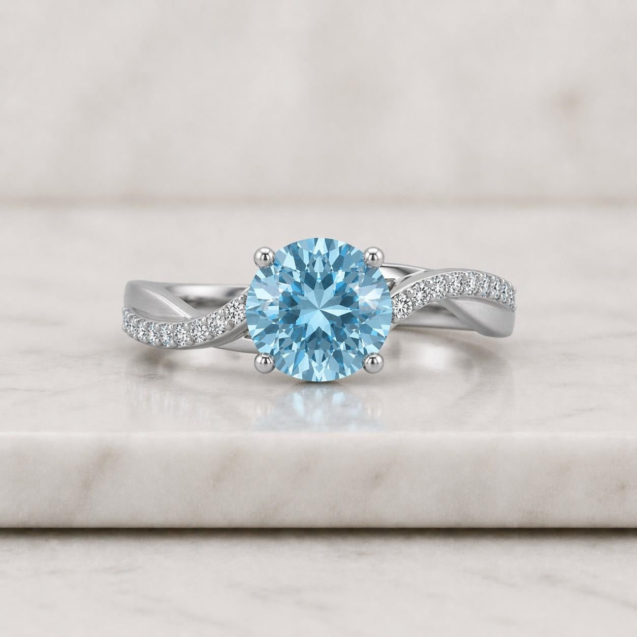 rose gold sapphire engagement ring round cut infinity band solitaire ring diamond split shank bridal women promise anniversary lab sapphire
