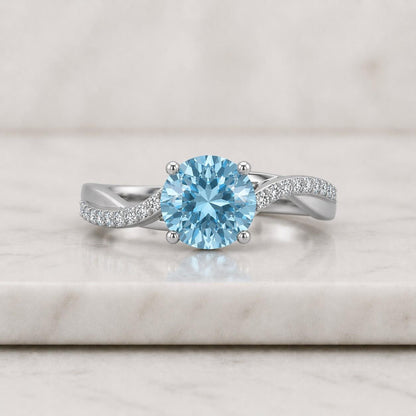 Rose Gold Sapphire Engagement Ring Round Cut Infinity Band Solitaire Ring Diamond Split Shank Bridal Women Promise Anniversary Lab Sapphire
