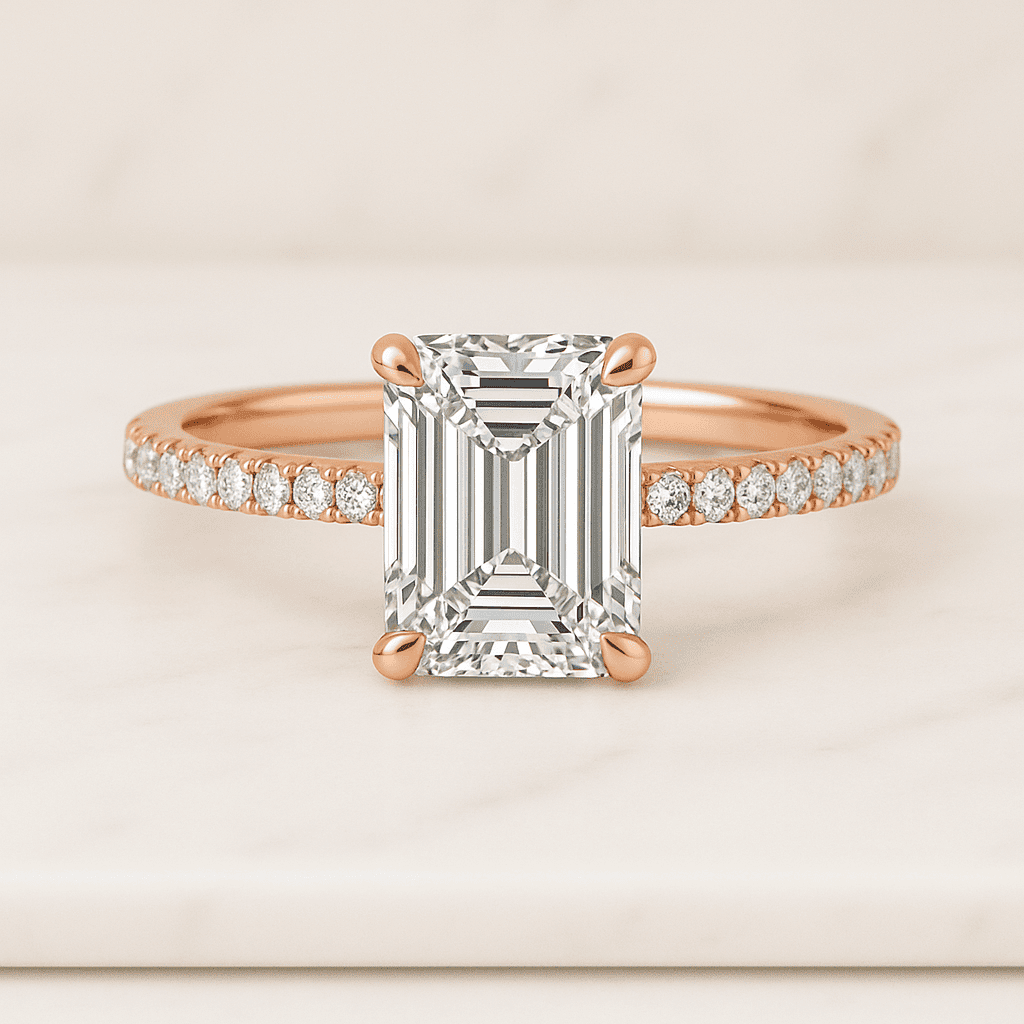 9K14K18K Solid Gold Emerald Cut Moissanite Engagement Ring