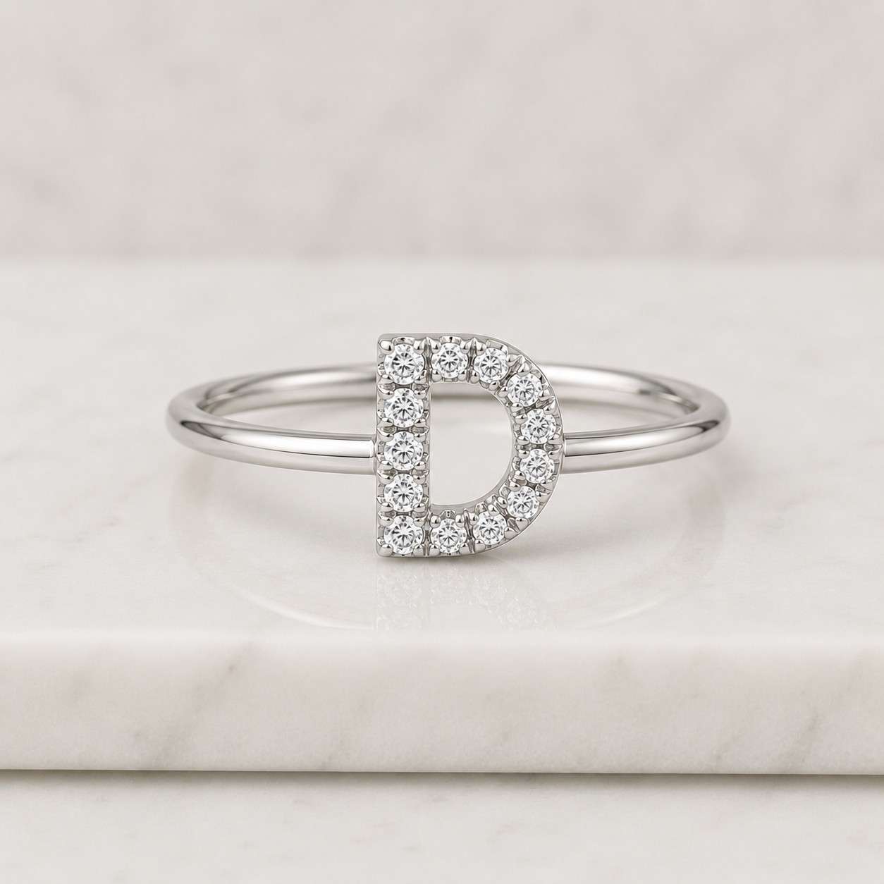 9k gold diamond initial ring, personalized monogram ring, letters, micro pave setting
