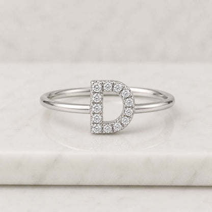 9K Gold Diamond Initial Ring, Personalized Monogram Ring, Letters, Micro Pave Setting
