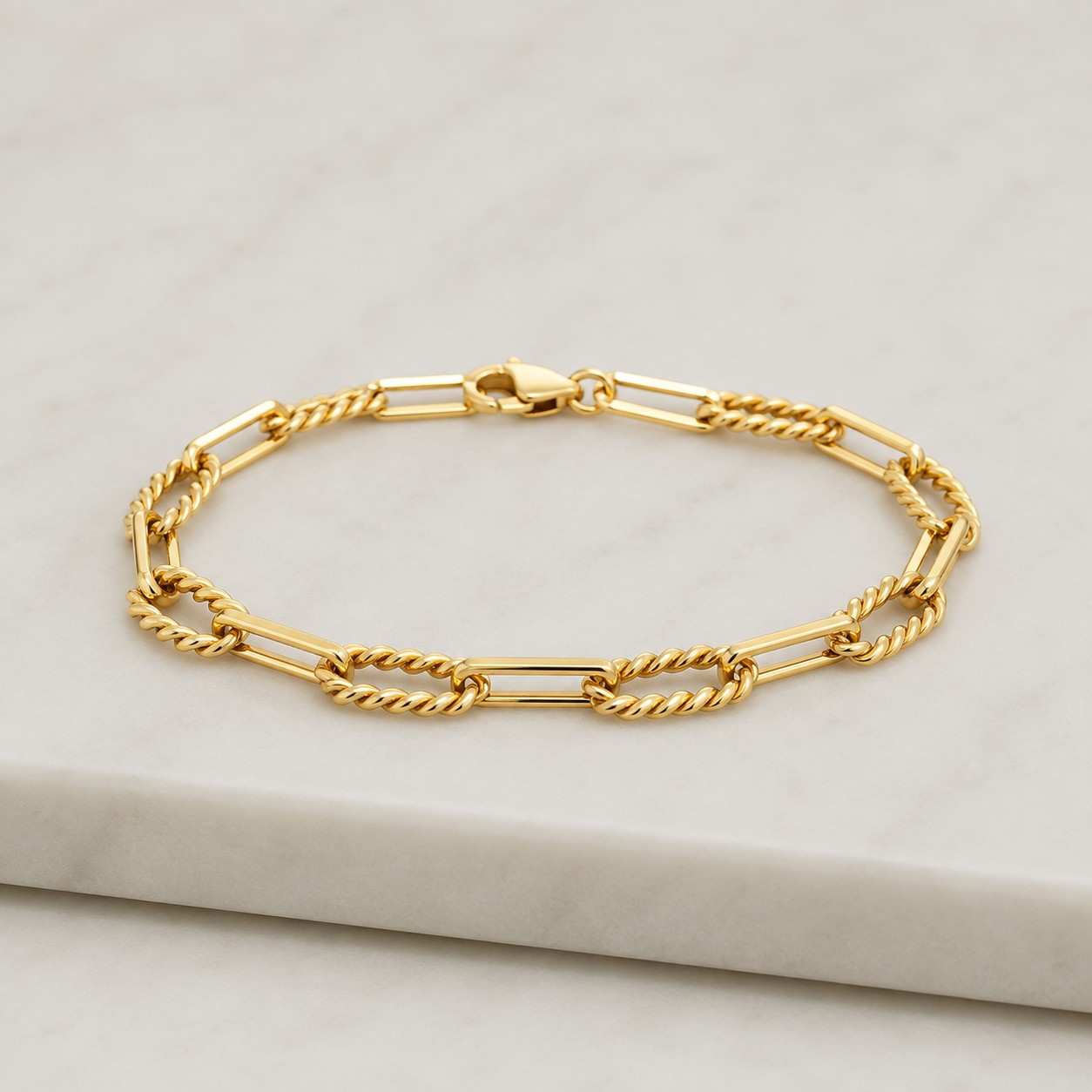 9ct Yellow Gold Figaro Paperclip Link Bracelet