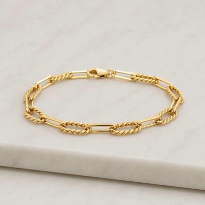 9ct Yellow Gold Figaro Paperclip Link Bracelet