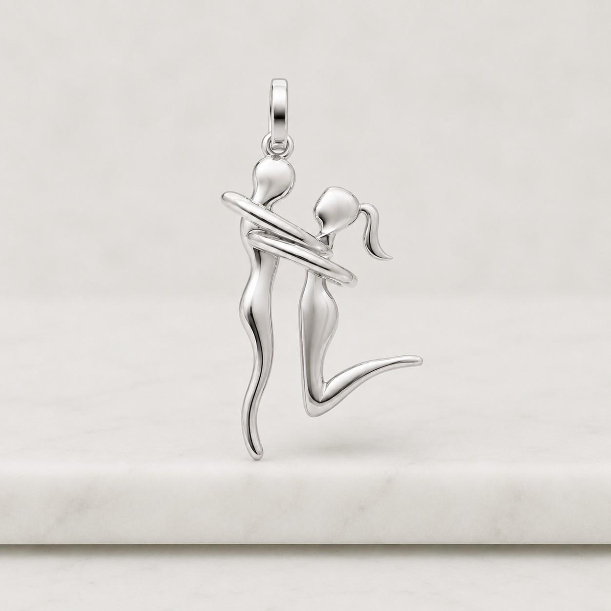 Abstract Embracing Couple Pendant 925 Sterling Silver 14K Gold Vermeil Love Necklace Artistic Modern Jewelry