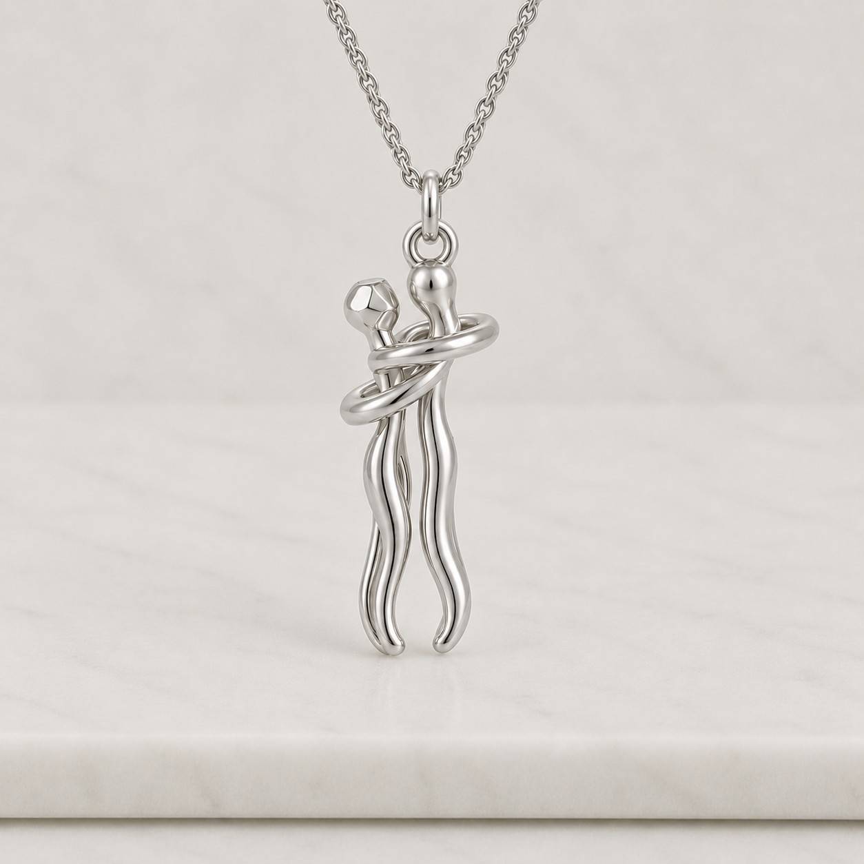 Abstract Embracing Couple Pendant 925 Sterling Silver Rose Gold Plated Love Necklace Modern Art Jewelry Romantic Gift for Her