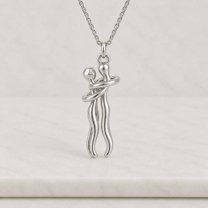 Abstract Embracing Couple Pendant 925 Sterling Silver Rose Gold Plated Love Necklace Modern Art Jewelry Romantic Gift for Her