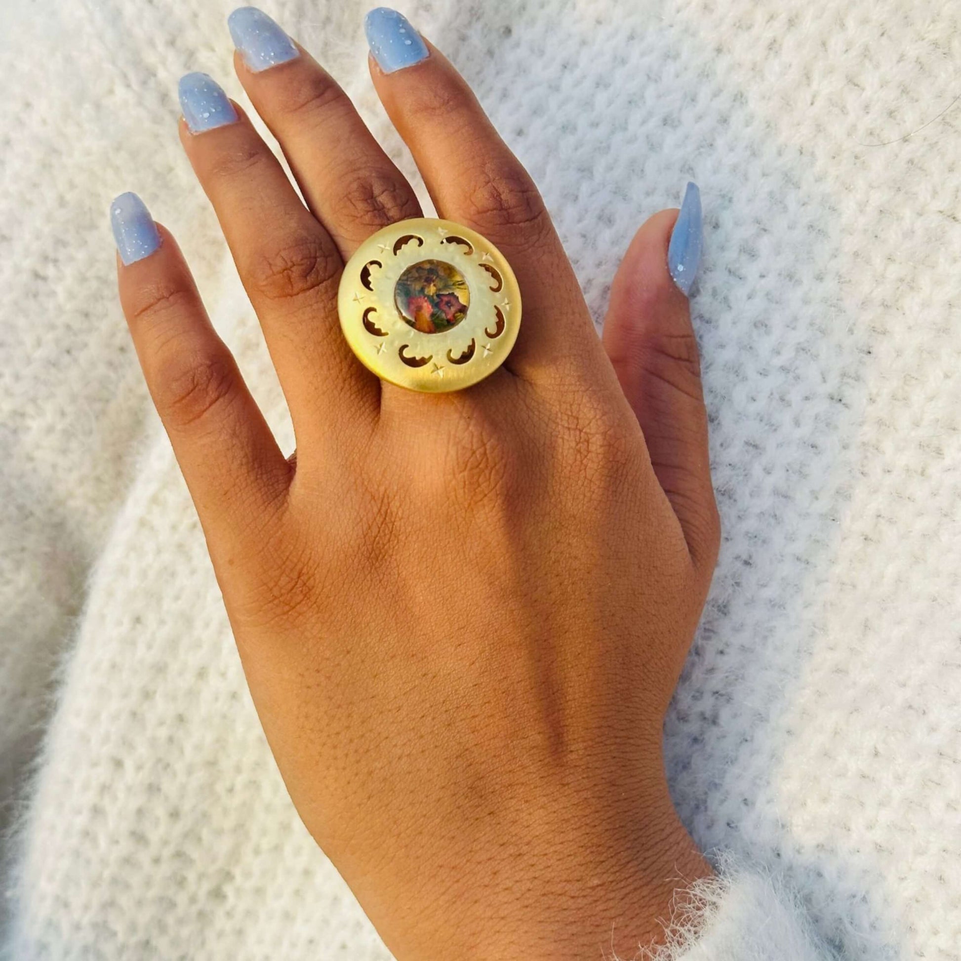 Adjustable Forget Me Not Real Flower Ring