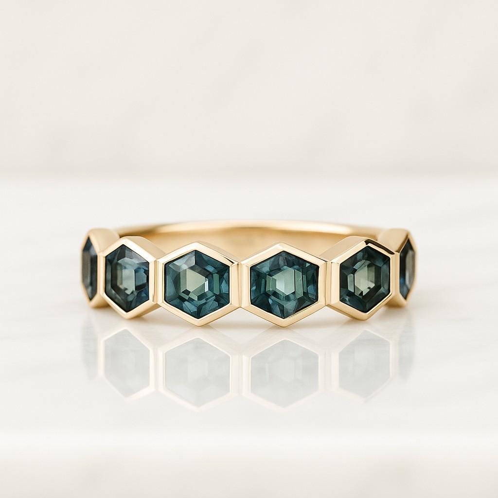 Adjustable Gemstone Ring Hexagon Shape Gold Plated Brass Healing Crystal Stone Ring Amethyst Rose Quartz Labradorite Aquamarine Ring