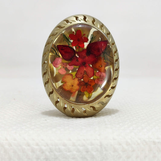 Adjustable Real Mushroom Colored Flower Ring 