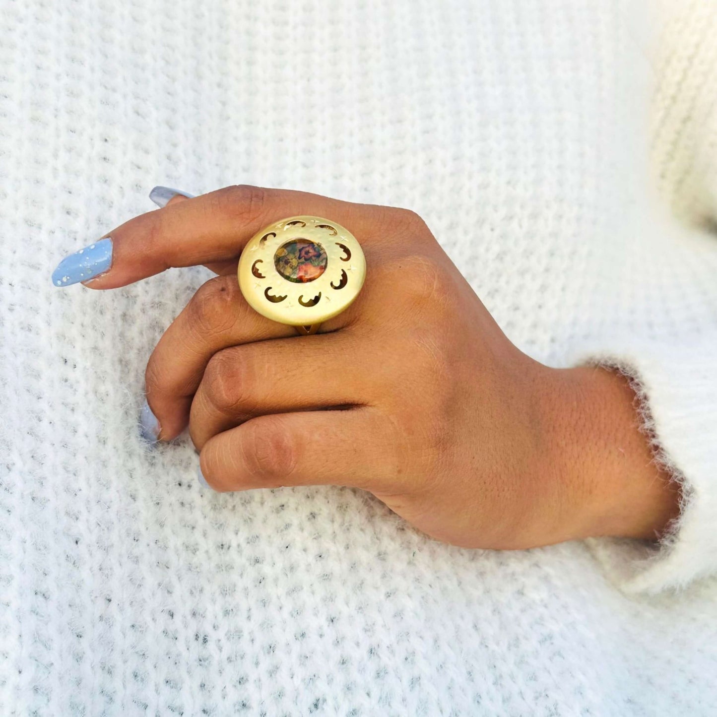 Adjustable Real Mushroom Flower Ring