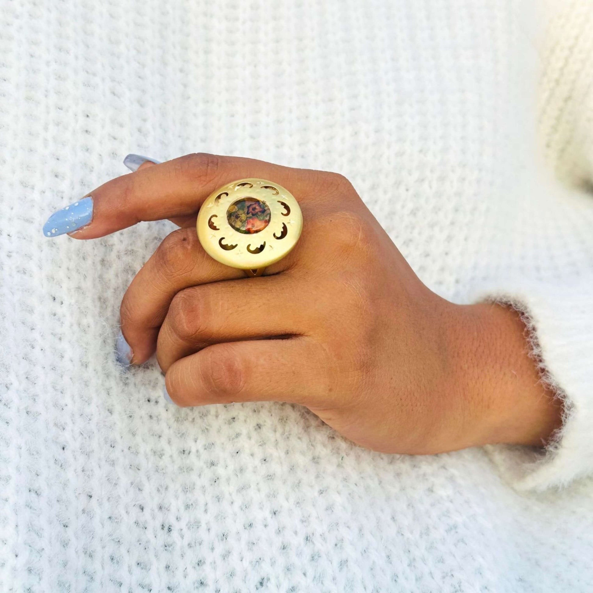 Adjustable Real Mushroom Flower Ring