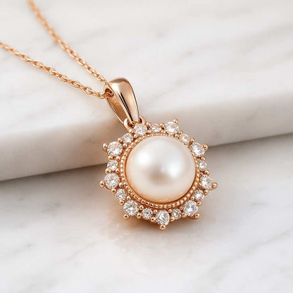 Aeon Sterling Silver Synthetic Pearl Pendant with White Cubic Zirconia Pendant Necklace Chain  Hypoallergenic Sterling Silver Pendant