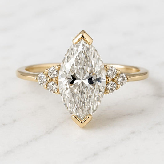 Alternating Marquise Diamond Ring Half Eternity Wedding Ring Women Lab Diamond Dainty Marriage Ring 