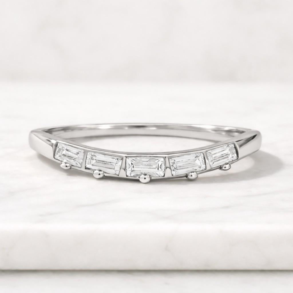 Alternating Round Baguette Wedding Band Stack Ring