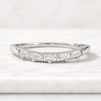 Alternating Round Baguette Wedding Band Stack Ring