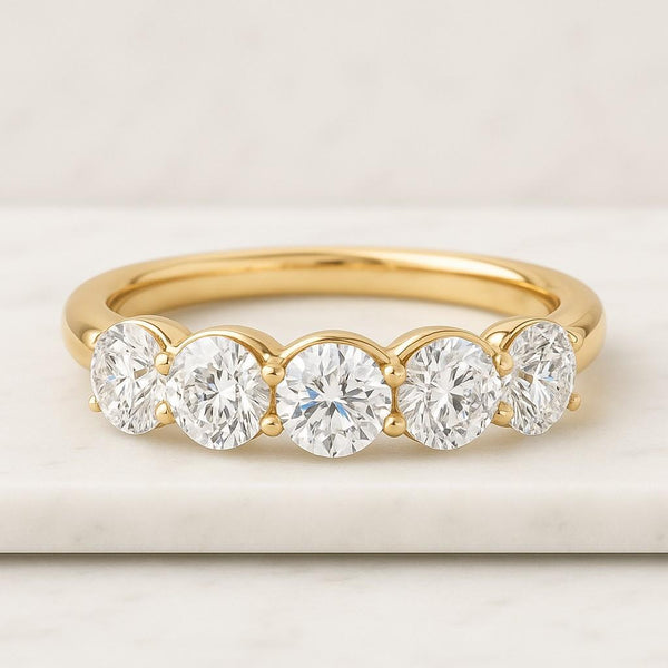Anniversary Gift Diamond Wedding Band Promise Ring 14K Gold Natural Diamond Ring  Round Cut Diamond Band  Elegant 5-Stone Anniversary Ring  Stacking Wedding Band  Dainty Gold Ring Gift