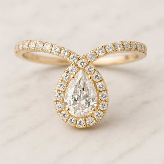 Anniversary Gift For Her Promise Ring Pear Cut Engagement Ring Pear Cut Moissanite Halo and Hidden Halo Moissanite Ring