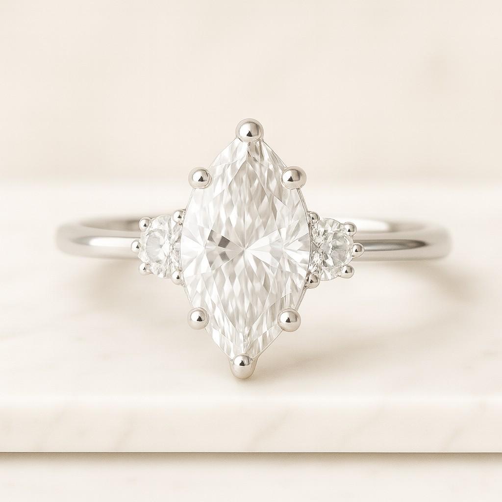 Anniversary Gift IGI Certified Diamond Ring Marquise Cut Moissanite Wedding Ring Three Stone Engagement Ring