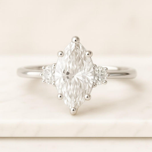 Anniversary Gift IGI Certified Diamond Ring Marquise Cut Moissanite Wedding Ring Three Stone Engagement Ring