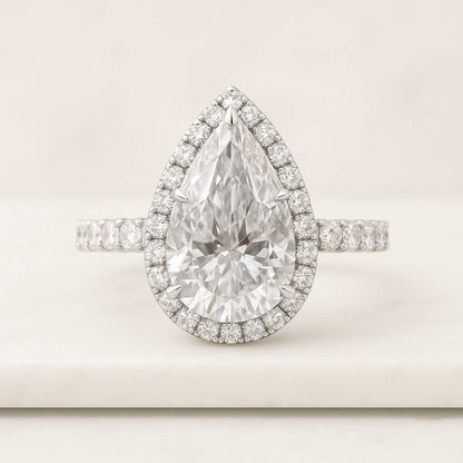 Anniversary Gift IGI Certified Pear Cut Lab Grown Diamond Halo Engagement Ring