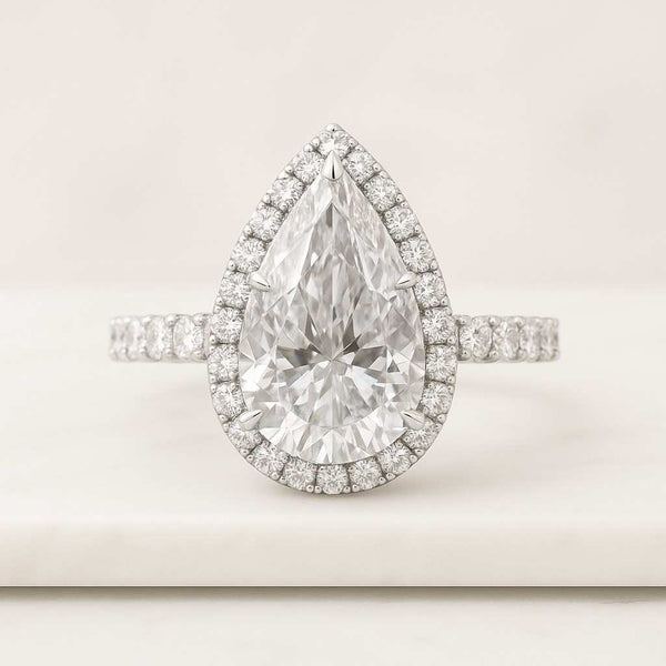 Anniversary Gift IGI Certified Pear Cut Lab Grown Diamond Halo Engagement Ring