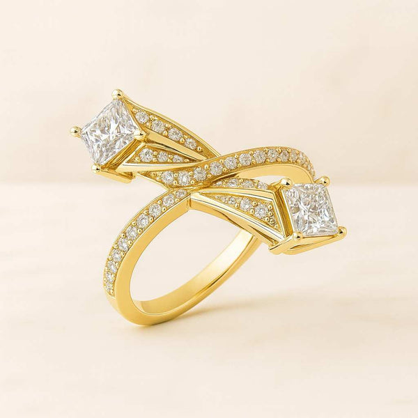 Anniversary Gift Pave Setting Wedding Ring Yellow Rose White Gold