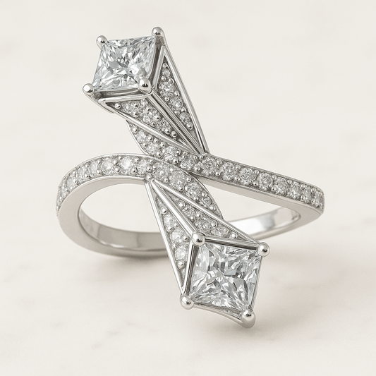 Anniversary Gift Pave Setting Wedding Ring Yellow Rose White Gold