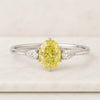 Fancy Yellow Oval Engagement Ring Three Stone Lab Grown Diamond Ring