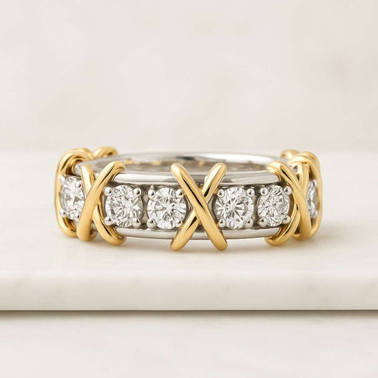 Anniversary Gift Ring for Women Distance Pave Wedding Band Round Cut Lab Grown Diamond Engagement Ring