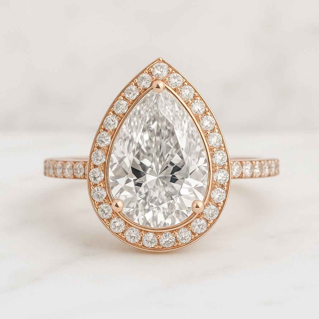 Anniversary Gifts Handmade Ring by Diamondrensu 2 Carat pear cut lab Grown Diamond Ring Pear Cut Halo Engagement Ring