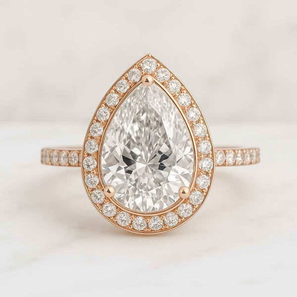 Anniversary Gifts Handmade Ring by Diamondrensu 2 Carat pear cut lab Grown Diamond Ring Pear Cut Halo Engagement Ring