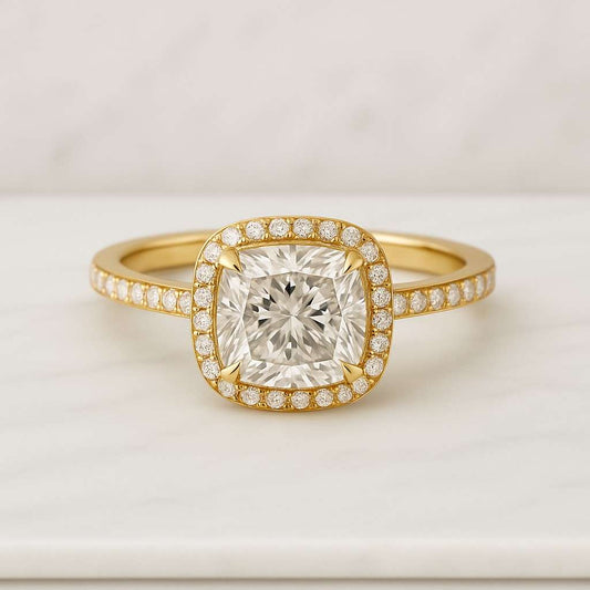 Anniversary Ring for Gift IGI Certified Ring Cushion Rensu Cut Moissanite Halo Engagement Ring