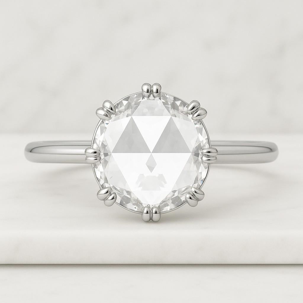 Antique Round Rose Cut Diamond Ring Rose Diamond Wedding Ring Round Rose Cut Ring 3 Stone Ring Twisted Band Ring