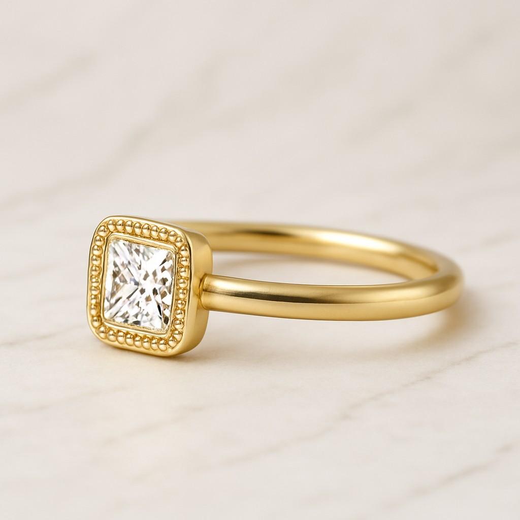 Antique Style Milgrain Set Ring Dainty Promise Ring for Her Vintage Princess diamond wedding band womens yellow gold milgrain ring bar set stacking wedding ring