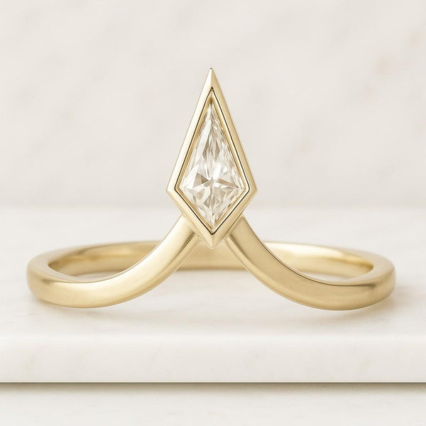 Antique Kite Cut Lab Grown Diamond Ring Solitaire Wedding Ring Kite Shape Engagement Ring 14K Yellow Gold Anniversary Ring For Womens