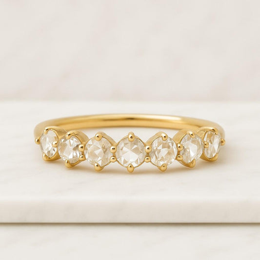 Antique Rose Cut Band Half Eternity Wedding Band Round Rose Cut Diamond Engagement Band