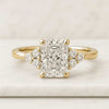 Unique Three Stone Radiant Cut Diamond Engagement Ring