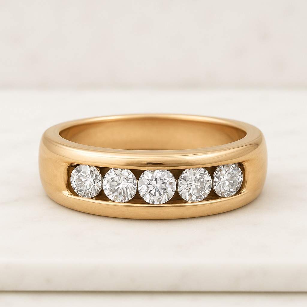 Antique U Shape Shared Prong Set Engagement Band Round Cut Colorless Moissanite 5 Stone Handmade Wedding Band 5th Anniversary Ring