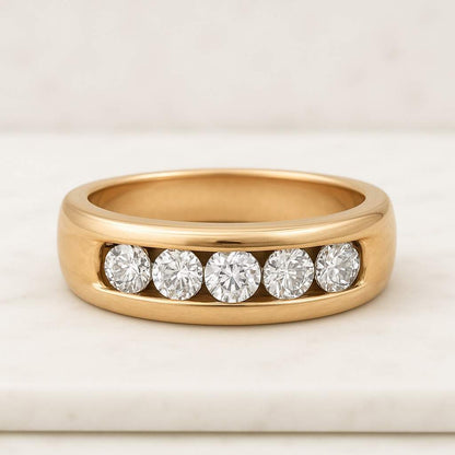 Antique U Shape Shared Prong Set Engagement Band Round Cut Colorless Moissanite 5 Stone Handmade Wedding Band 5th Anniversary Ring