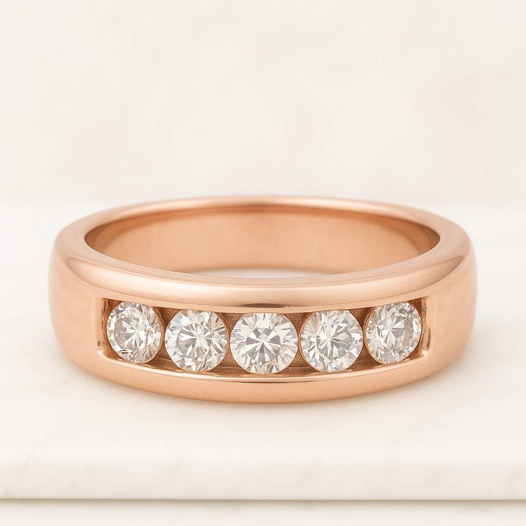 Antique U Shape Shared Prong Set Engagement Band Round Cut Colorless Moissanite 5 Stone Handmade Wedding Band 5th Anniversary Ring (2)