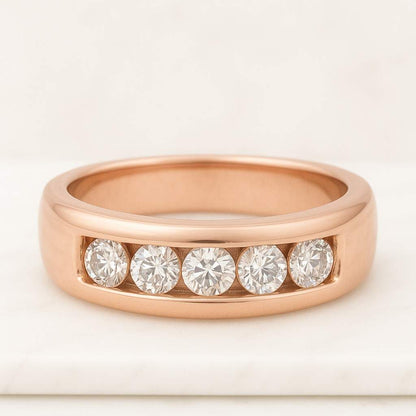 Antique U Shape Shared Prong Set Engagement Band Round Cut Colorless Moissanite 5 Stone Handmade Wedding Band 5th Anniversary Ring (2)