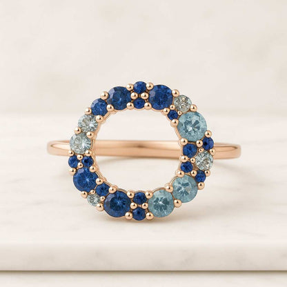 Aquamarine Full Eternity Band For Women 14k Gold London Blue Topaz Wedding Band East West Multi Gemstone Engagement Band