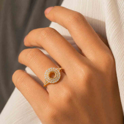 Art Deco Cocktail Ring, Chunky Ring, 14K Yellow Gold Statement Ring