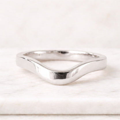 Art Deco Curved Wedding Band Solid 10K/14K Yellow gold Curved Ring For Women Chevron Stacking Band For Her Curved Matching Band Minimal Gift

