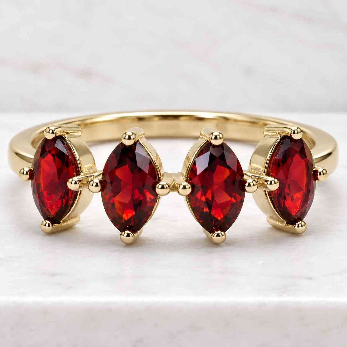Art Deco Marquise Red Garnet Wedding Band Rose Gold Moissanite Wedding Ring Women Stackable Matching Rings Anniversary Mother Gift for Her
