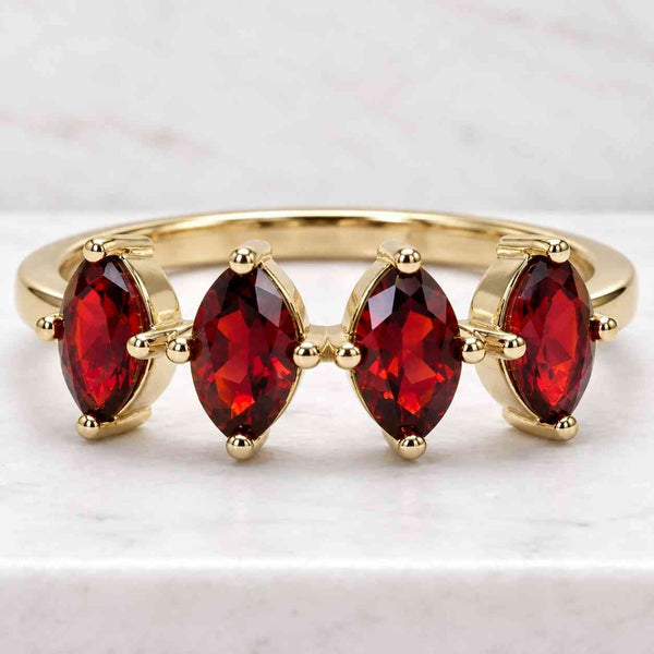 Art Deco Marquise Red Garnet Wedding Band Rose Gold Moissanite Wedding Ring Women Stackable Matching Rings Anniversary Mother Gift for Her
