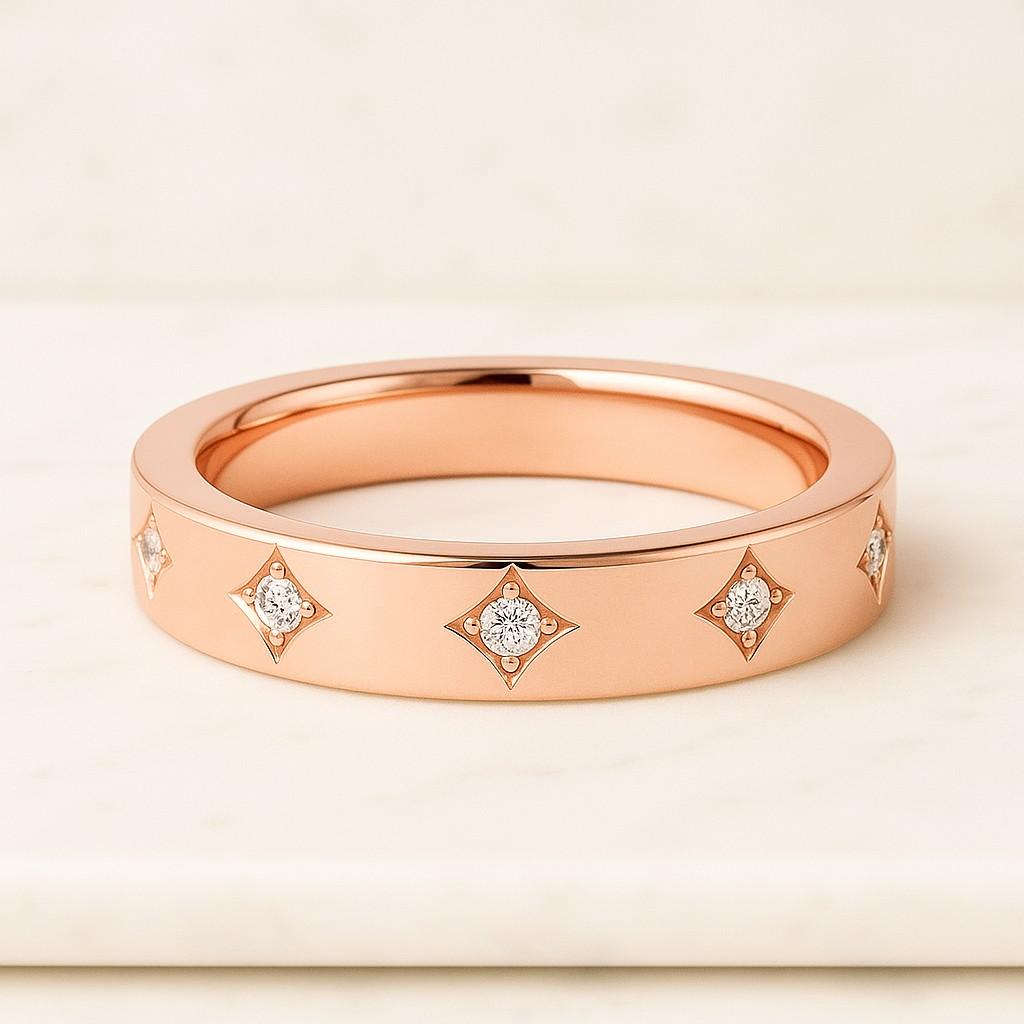 Art Deco Moissanite Star Wedding Band Hand Engraved Wedding Band Solid Gold Wedding Band