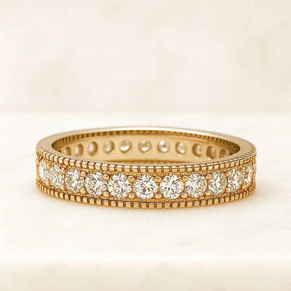 Art Deco Wedding Band Vintage Wedding Ring Pave Diamond Ring Half Eternity Band for Women Milgrain Band